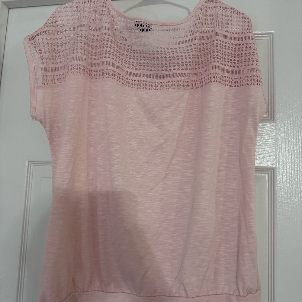 Lane Bryant Light Pink Crochet Accent Blouse